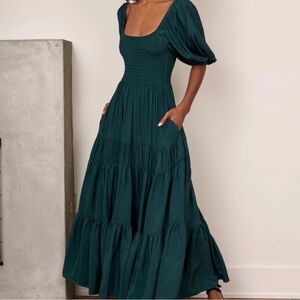 La Ligne Pyper Maxi Dress Dark Green Silk XS